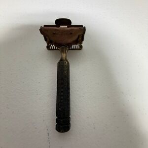 Vintage GEM Single Edge Safety Razor Open Comb Ornate Handle Brass Shaving Tool